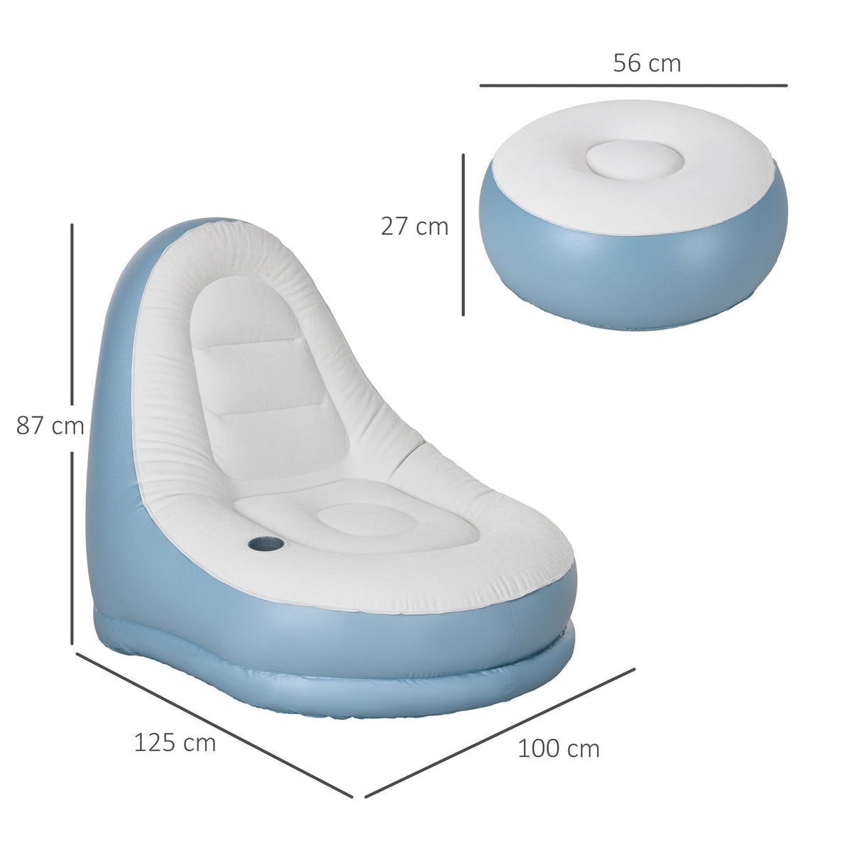 Inflatable Sofa With Footstool Air Sofa With Cup Holder, For Camping & Home, White, 125X100X87Cm
