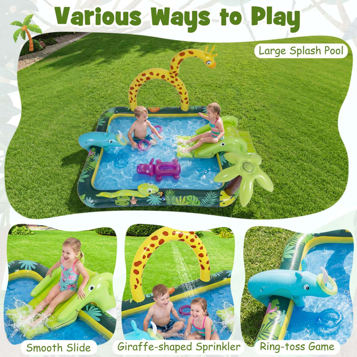 Inflatable Splash Pool Play Center With Slide, Sprinkler