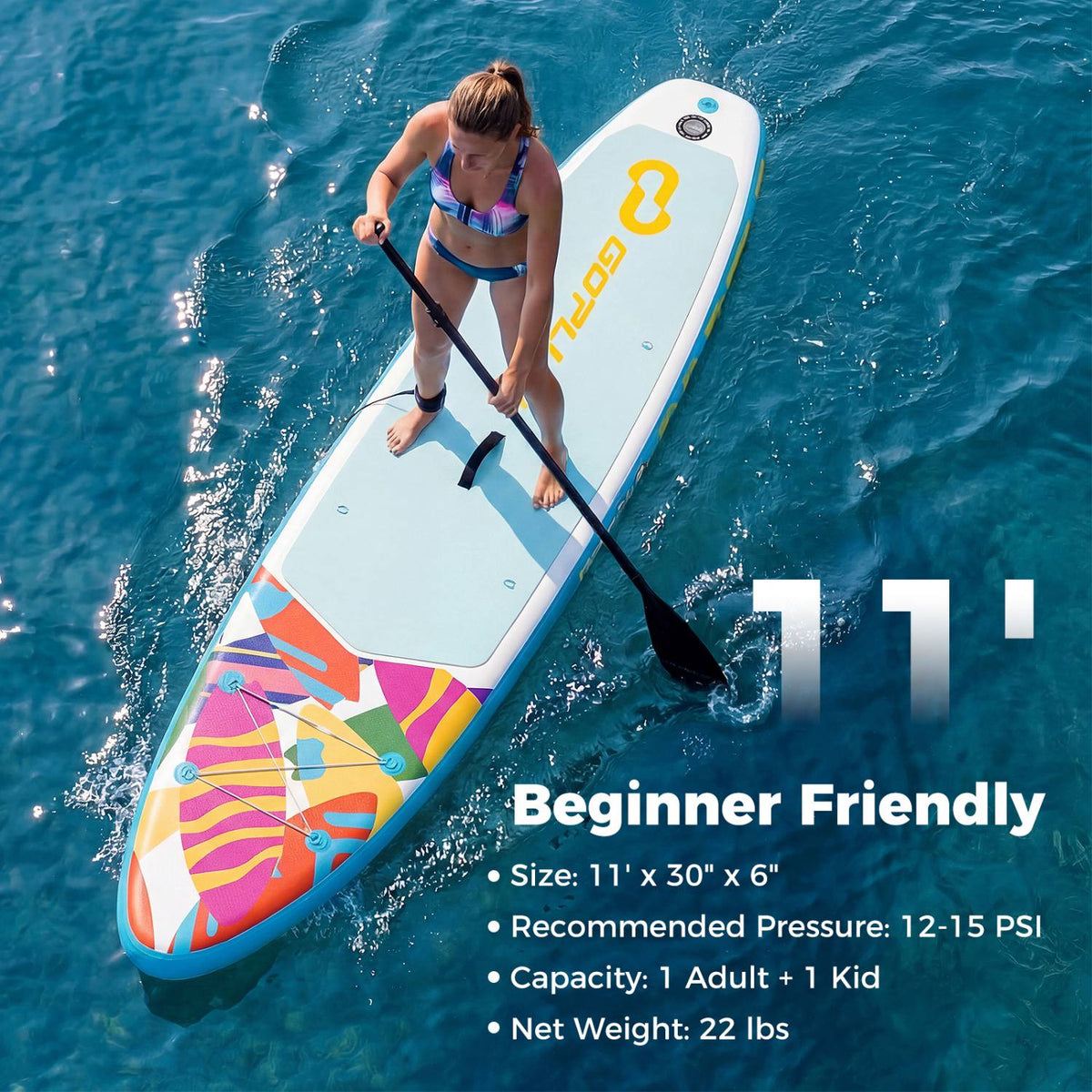Inflatable Stand Up Paddle Board 11 Ft, Backpack, Kayak Rings