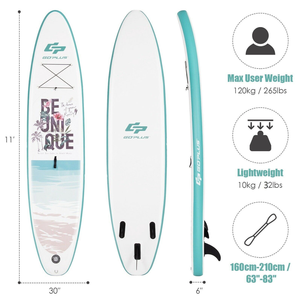 Inflatable Stand Up Paddle Board 11 Ft, Paddle and Pump