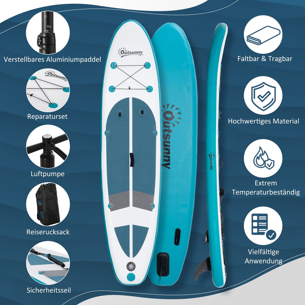 Inflatable Surfboard 320 Cm Surfboard Sup Board Kayak Stand Up Board Inflatable Sup Board Set With Adjustable Paddle Foldable Non-Slip