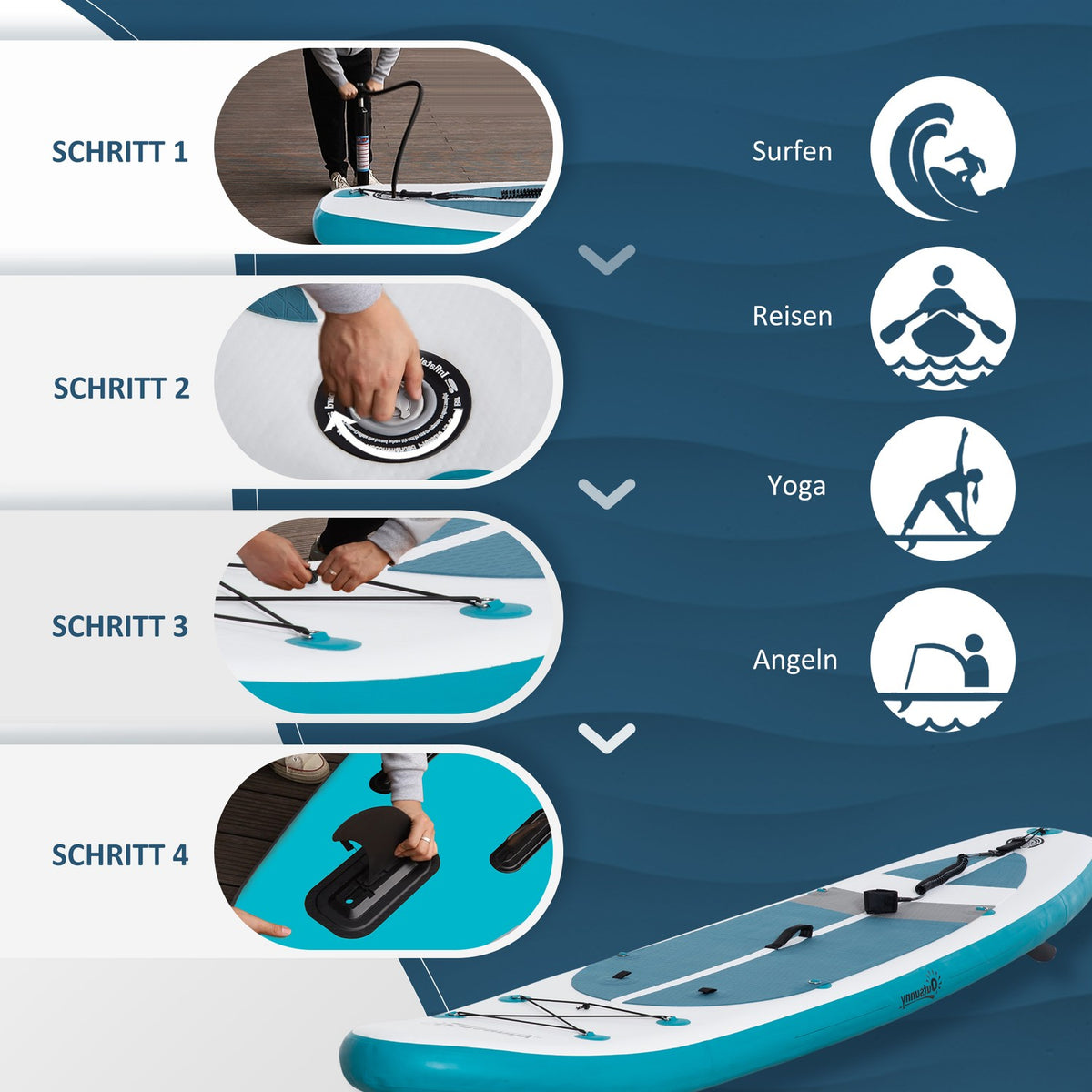 Inflatable Surfboard 320 Cm Surfboard Sup Board Kayak Stand Up Board Inflatable Sup Board Set With Adjustable Paddle Foldable Non-Slip