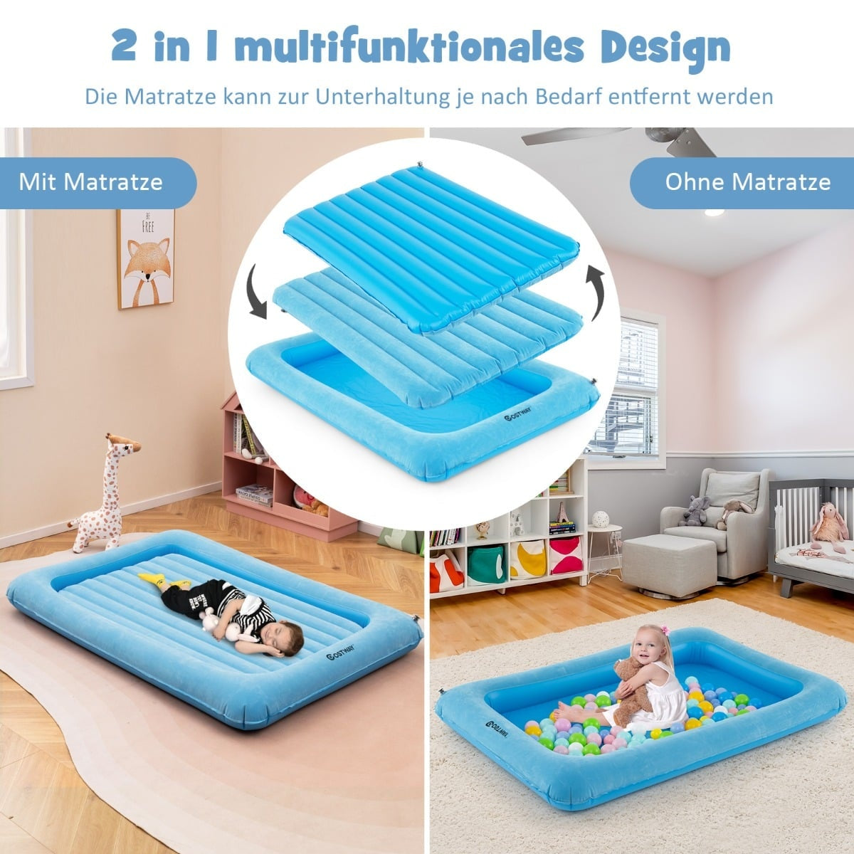 Inflatable Toddler Travel Bed with Pump & Carry Bag