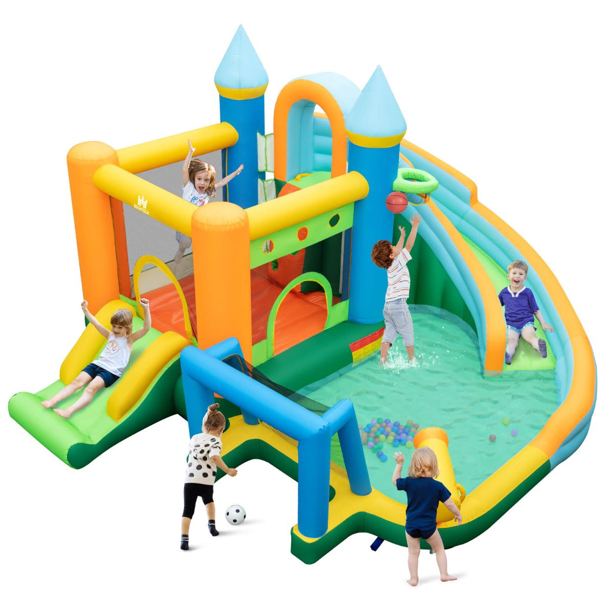 Inflatable Water Slide Bounce House, Dual Slides, Pool, No Blower