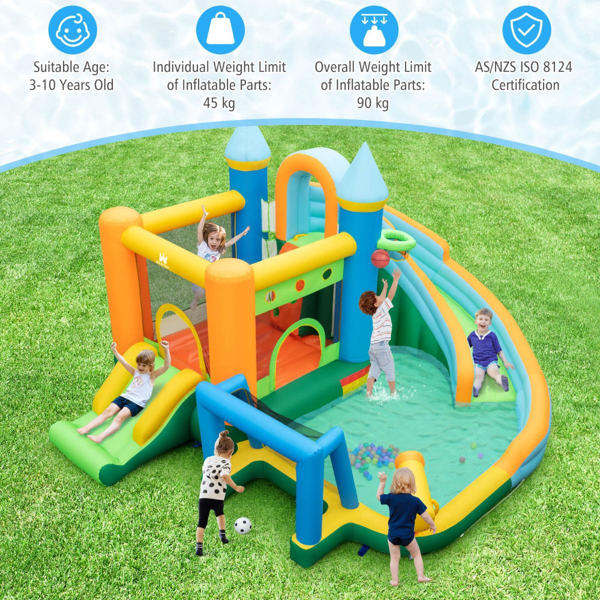 Inflatable Water Slide Bounce House, Dual Slides, Pool, No Blower