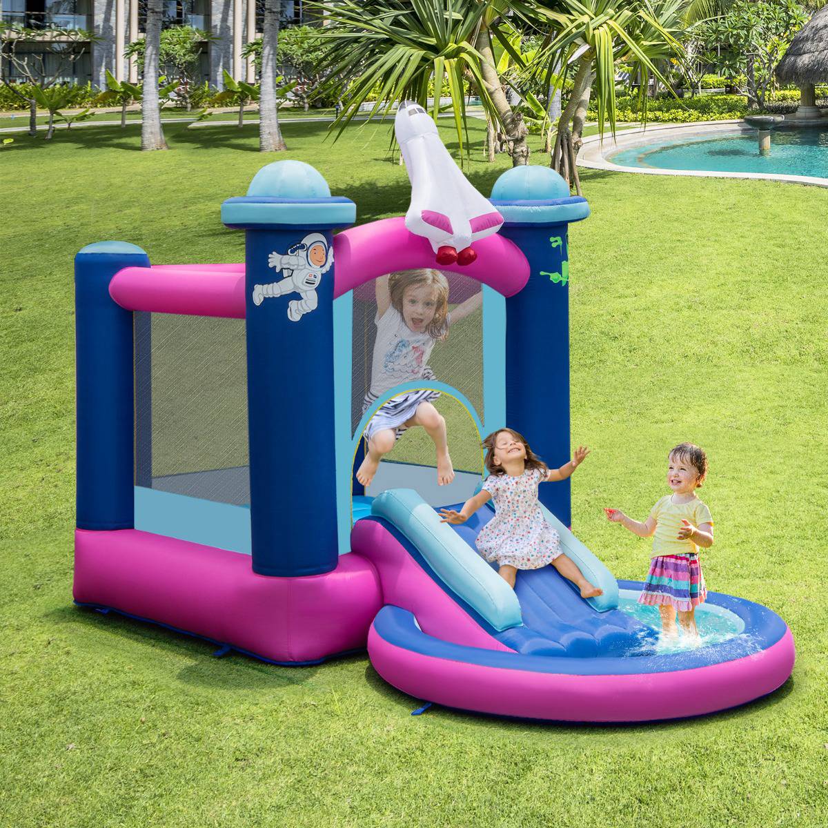 Inflatable Water Slide Bouncy Castle With Pool, Blower