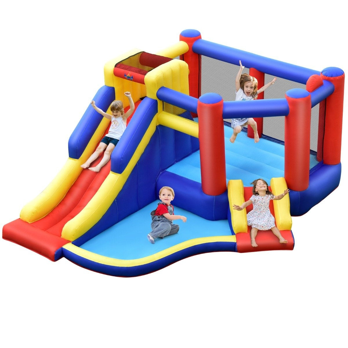 Inflatable bouncy castle Giant bouncy castle with long slide for birthday parties in the garden Colorful