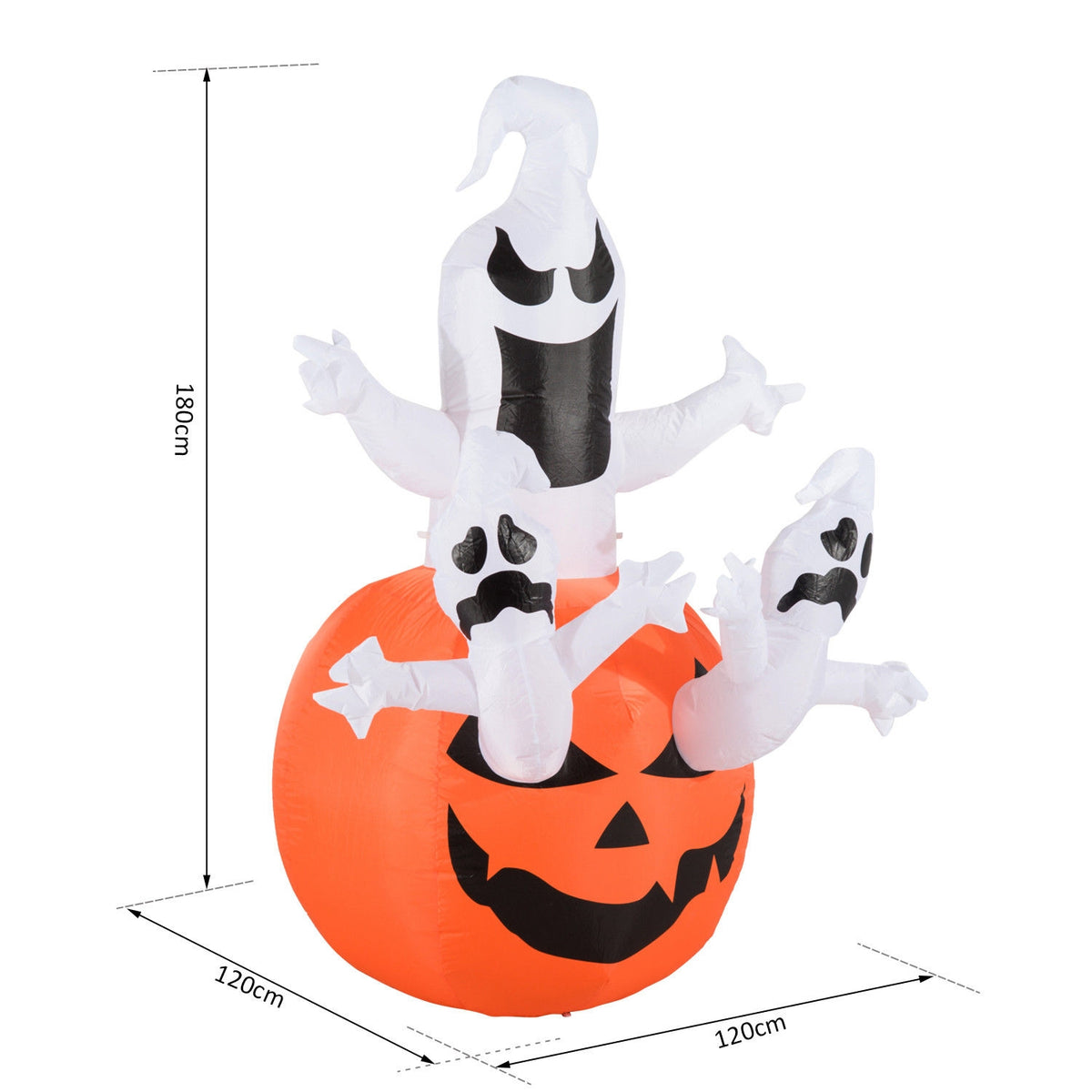 Inflatable pumpkin ghost ghost Halloween decoration air figure with LED lighting, polyester, 120x120x180cm