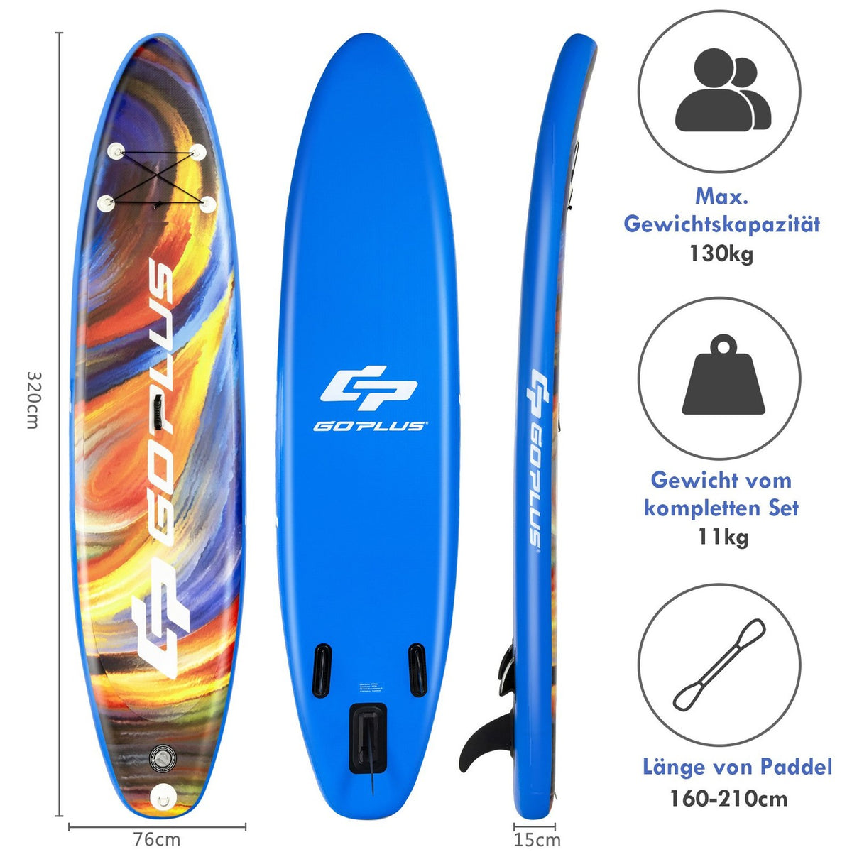 Inflatable stand up surfboard widened board 320 x 76 x 15 cm starry sky pattern colorful