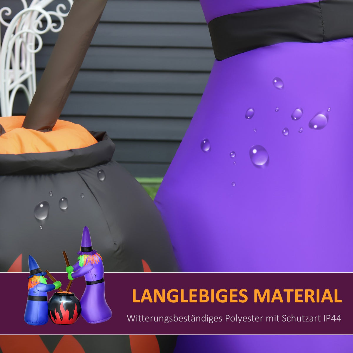 Inflatable witch cauldron figure air figure Halloween decoration with LED lighting, polyester, 170x60x180cm