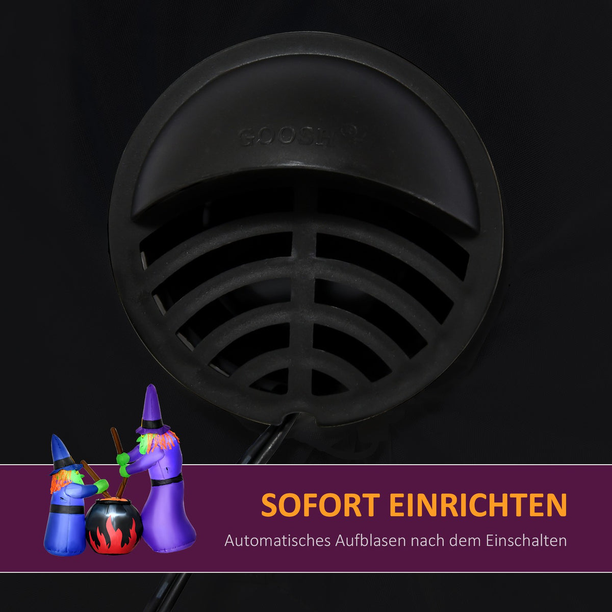Inflatable witch cauldron figure air figure Halloween decoration with LED lighting, polyester, 170x60x180cm