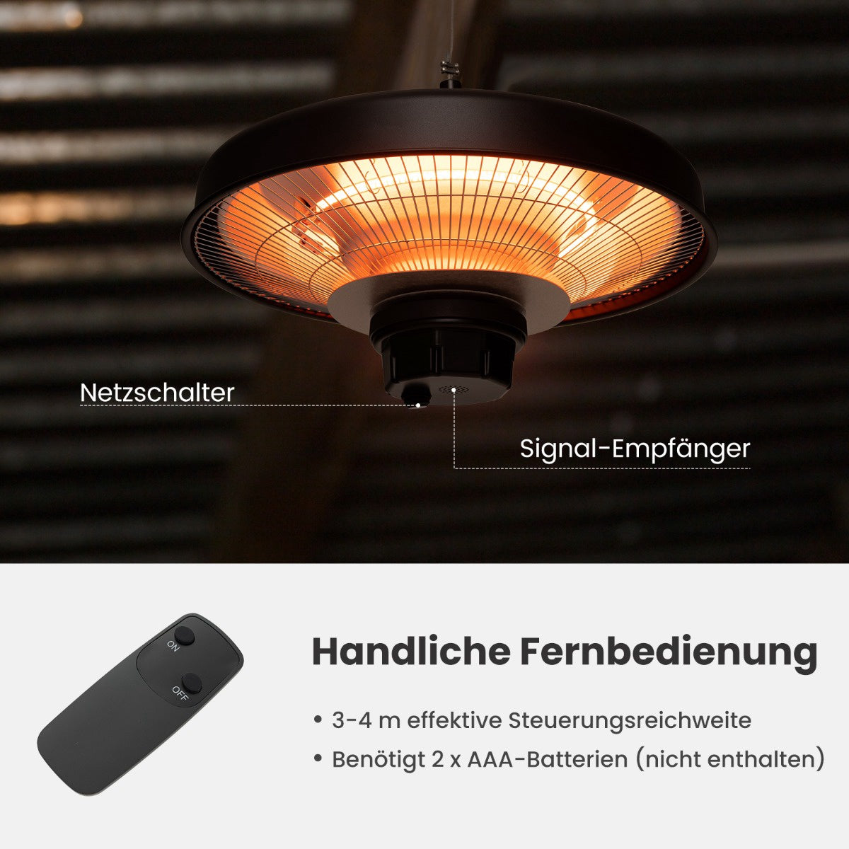 Infrared Ceiling Patio Heater 2000W, Remote Control, IP65