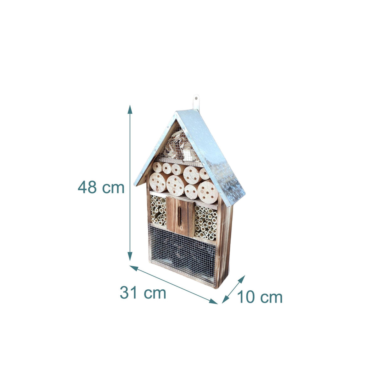 Insect Hotel With Metal Roof, Weatherproof Nesting Shelter
