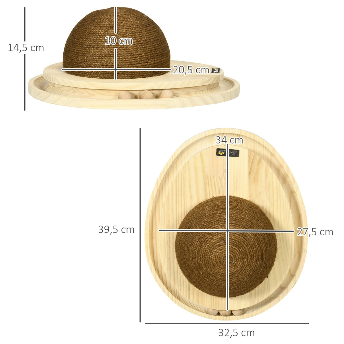 Interactive Cat Toy 2-In-1 Scratching Toy With Scratching Board And Marble Track, Jute, Pine Wood, Natural + Coffee, 39.5X32.5X14.5 Cm
