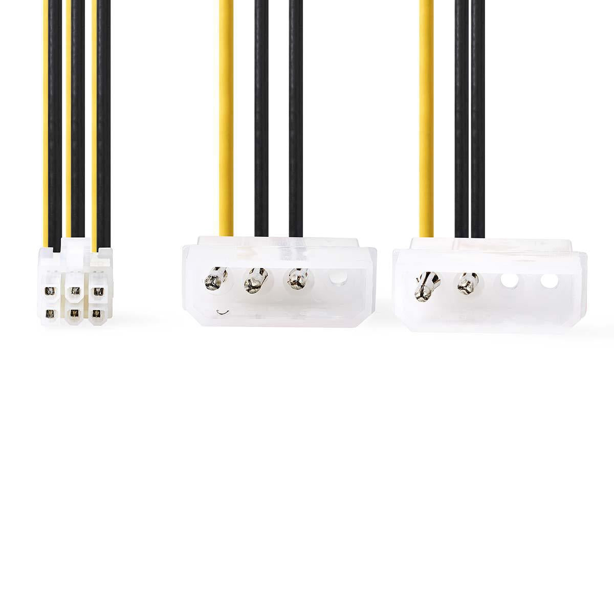 Internal Power Cable | 2x Molex Male | PCI Express Female | Gold Plated | 0.20 m | Round | PVC | Yellow / Black | Plastic bag