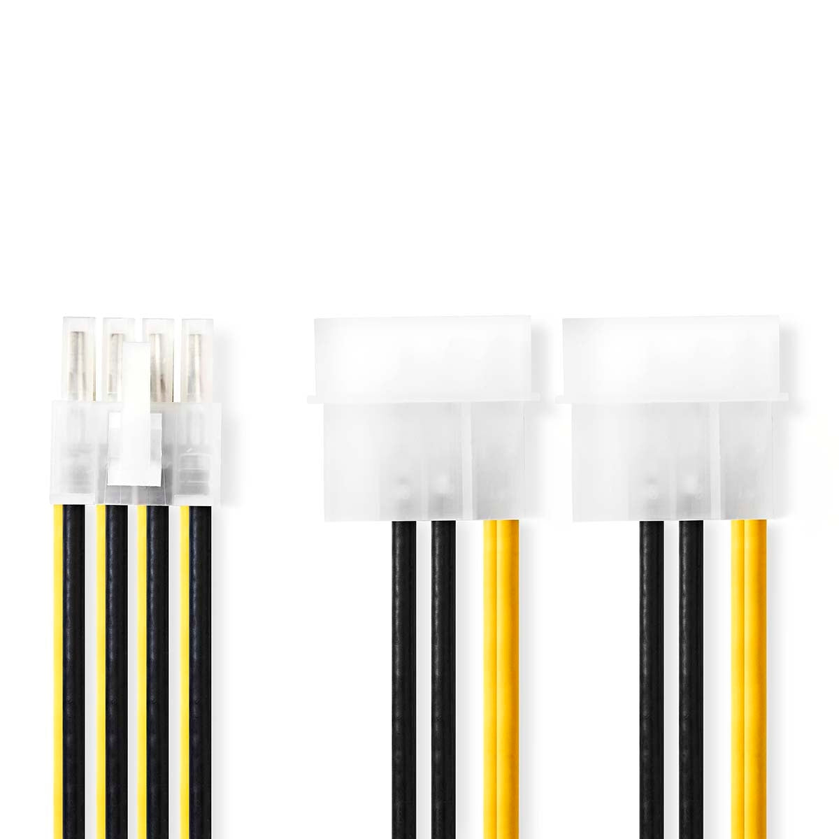 Internal Power Cable | EPS 8-Pin Male | 2x Molex Male | Gold Plated | 0.15 m | Round | PVC | Yellow / Black | Envelope