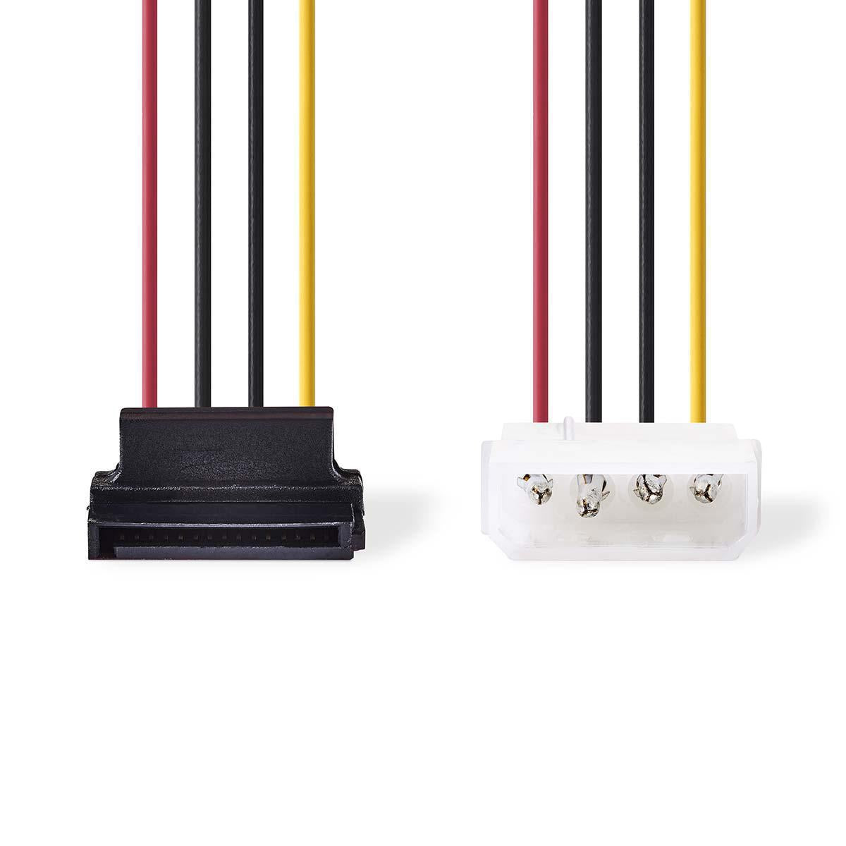 Internal Power Cable | Molex Male | SATA 15-Pin Female | Gold Plated | 0.15 m | Round | PVC | Multicolored | Envelope