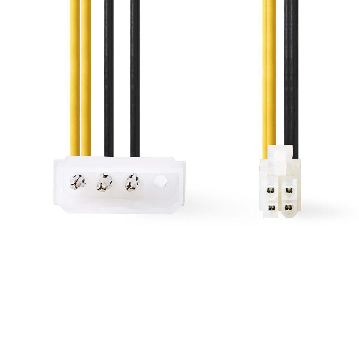 Internal Power Cable | P4 Male | Molex Male | Gold Plated | 0.20 m | Round | PVC | Yellow / Black | Plastic bag