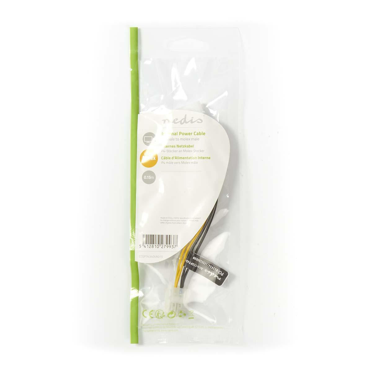 Internal Power Cable | P4 Male | Molex Male | Gold Plated | 0.20 m | Round | PVC | Yellow / Black | Plastic bag