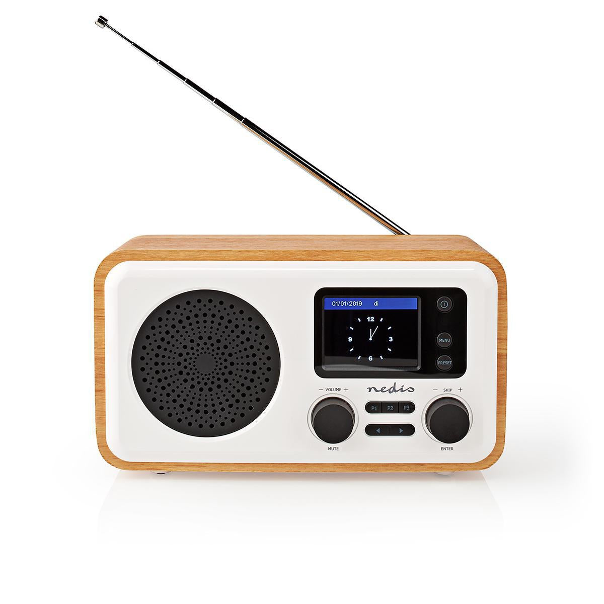 Internet Radio | Desktop design | Bluetooth® / Wi-Fi | DAB+ / FM / Internet | 2.4 " | Color screen | 7 W | Remote control | App controlled | Alarm clock | Sleep timer | Brown / White