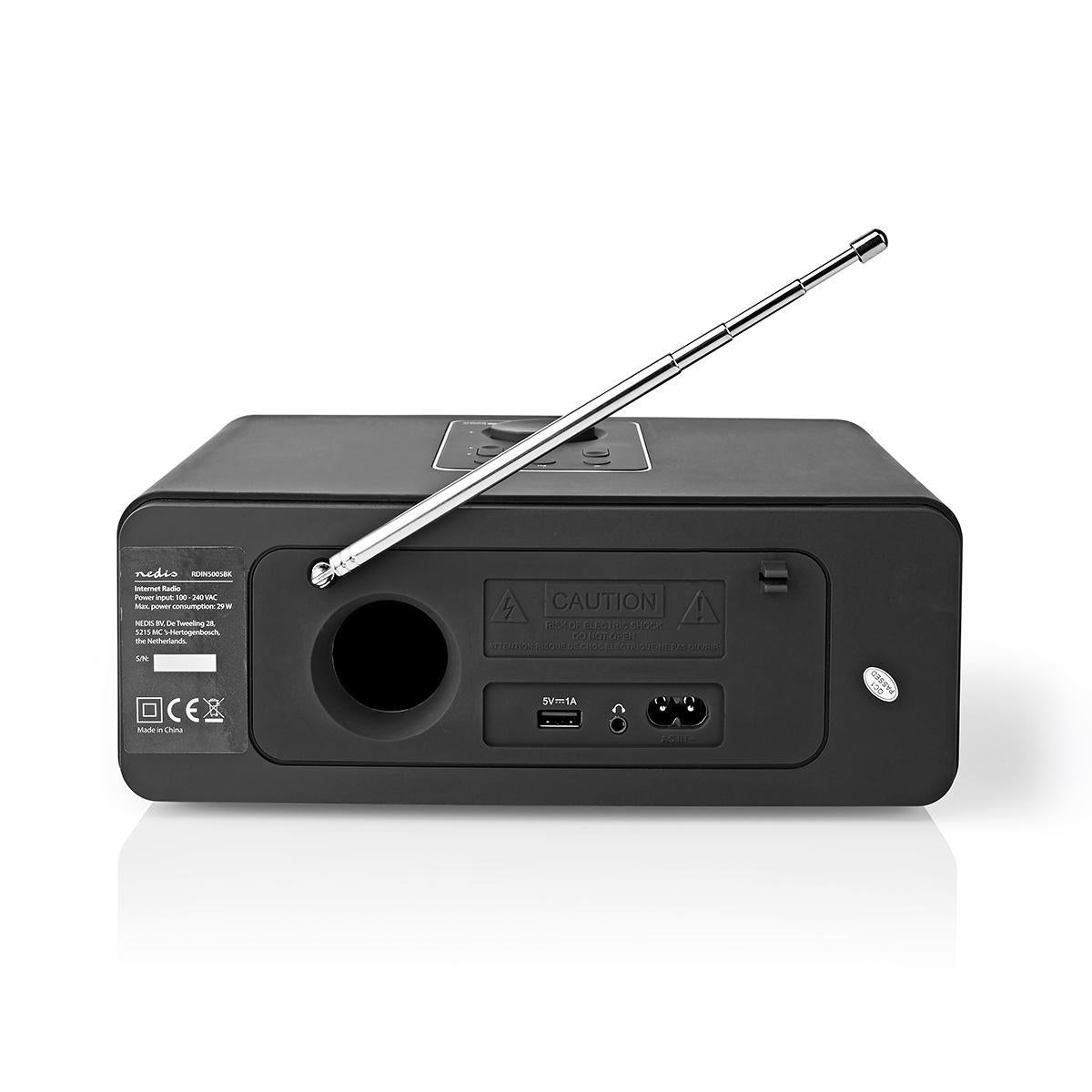 Internet Radio | Table Design | Bluetooth® / Wi-Fi | DAB+ / FM / Internet | 2.4 " | Colour Screen | 42 W | Remote controlled | App controlled | Headphone output | Alarm clock | Sleep timer | Black