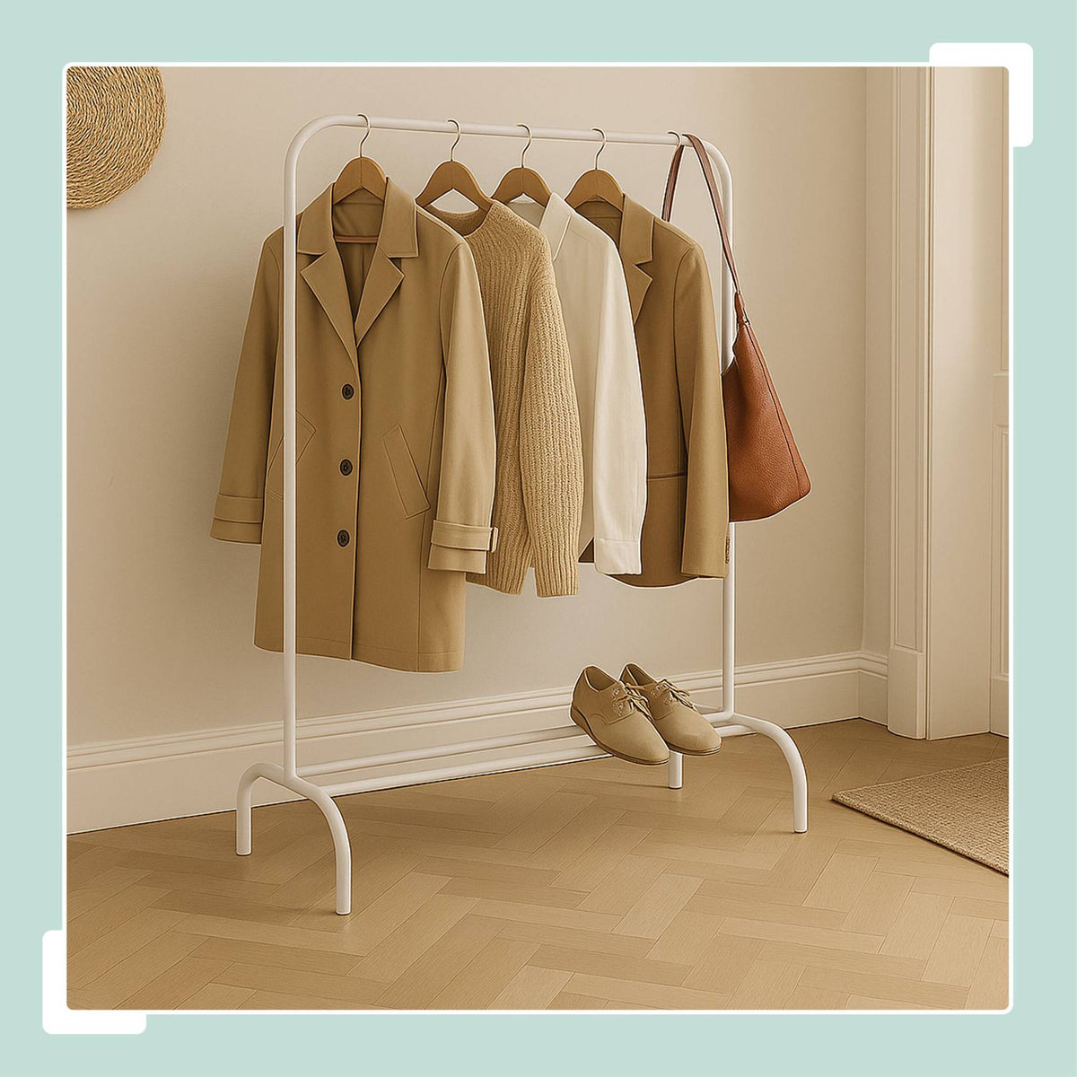 Iron Coat Rack with Clothes Rail and Shelf
