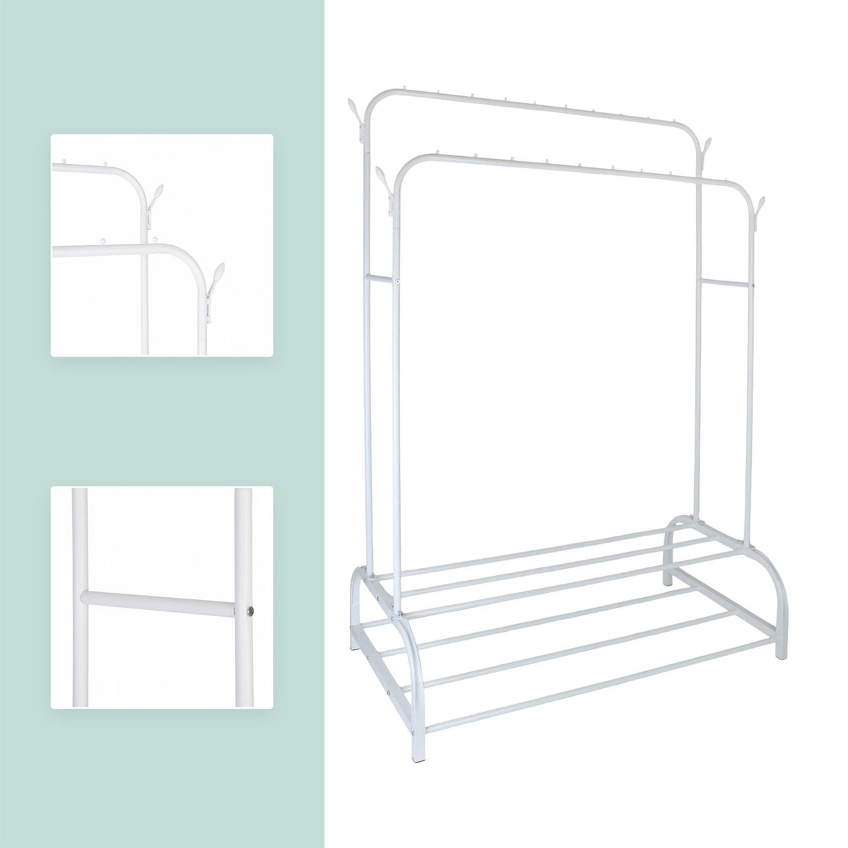 Iron Double Wardrobe with 2 Rods and Shelves