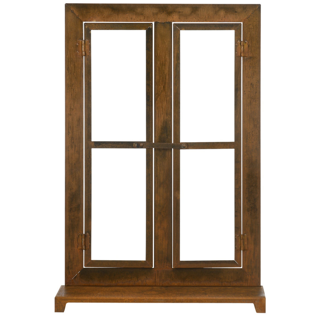Iron Window Patina Lattice Window 55X80Cm With Threshold And Transom, Rustic Brown, Garden Decoration