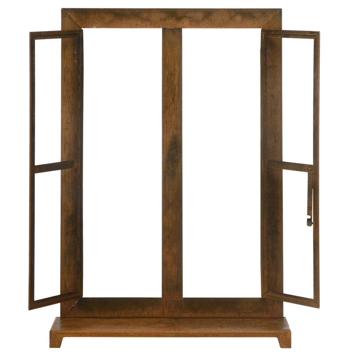 Iron Window Patina Lattice Window 55X80Cm With Threshold And Transom, Rustic Brown, Garden Decoration