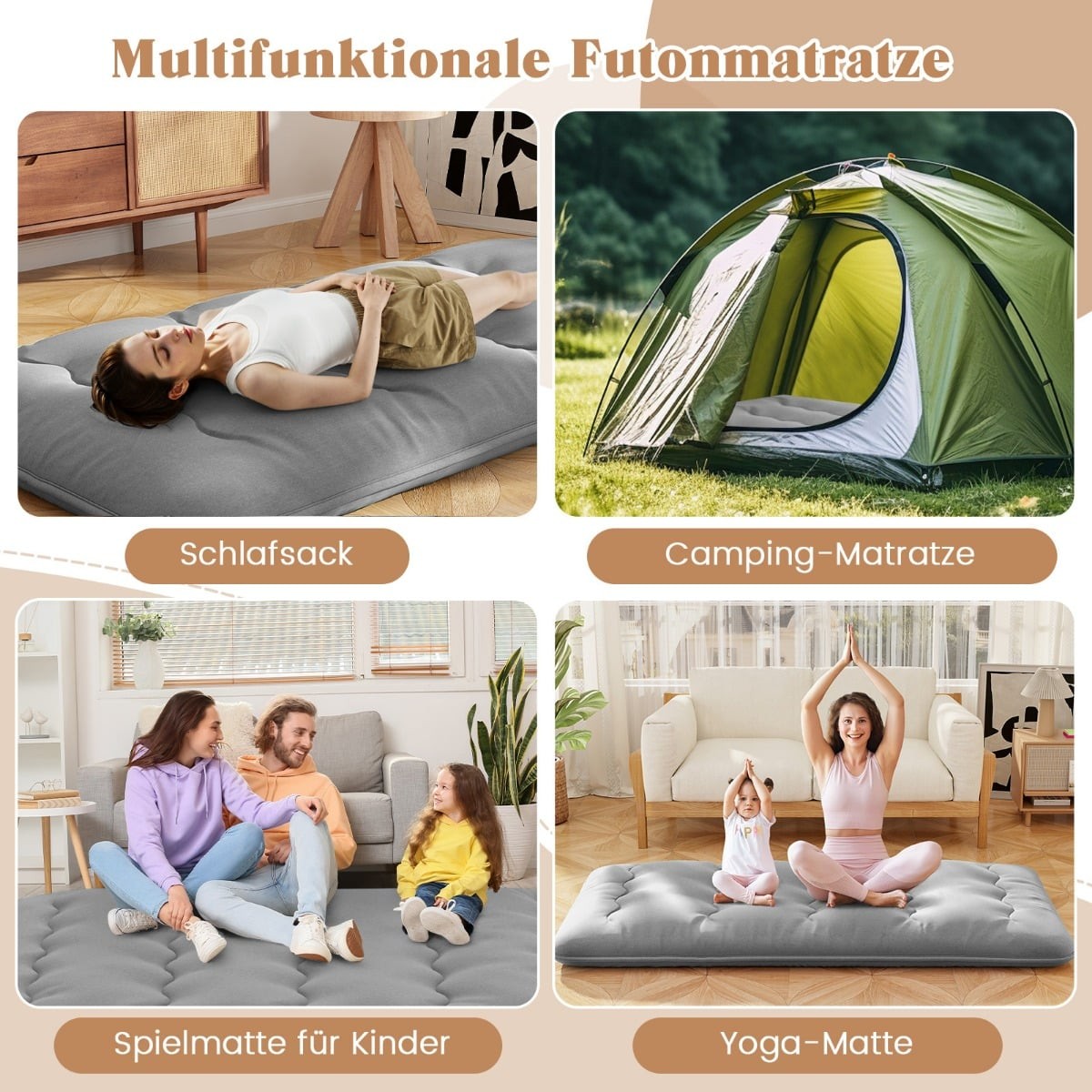 Japanese Futon Mattress with Washable Cover, 90x200 cm
