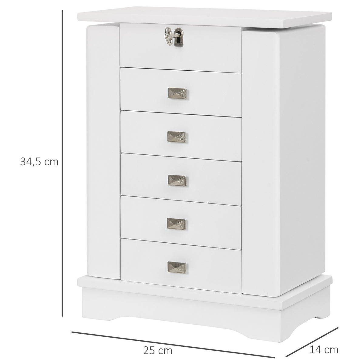Jewelry Box Jewelry Cabinet Storage Cabinet Drawers White 25X14X34.5Cm