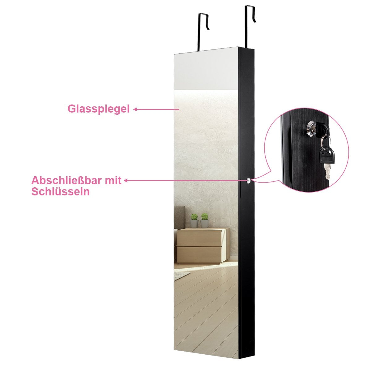 Jewelry cabinet wall mirror with LED lighting mirror cabinet 120 x 35.5 x 10 cm black/white-black