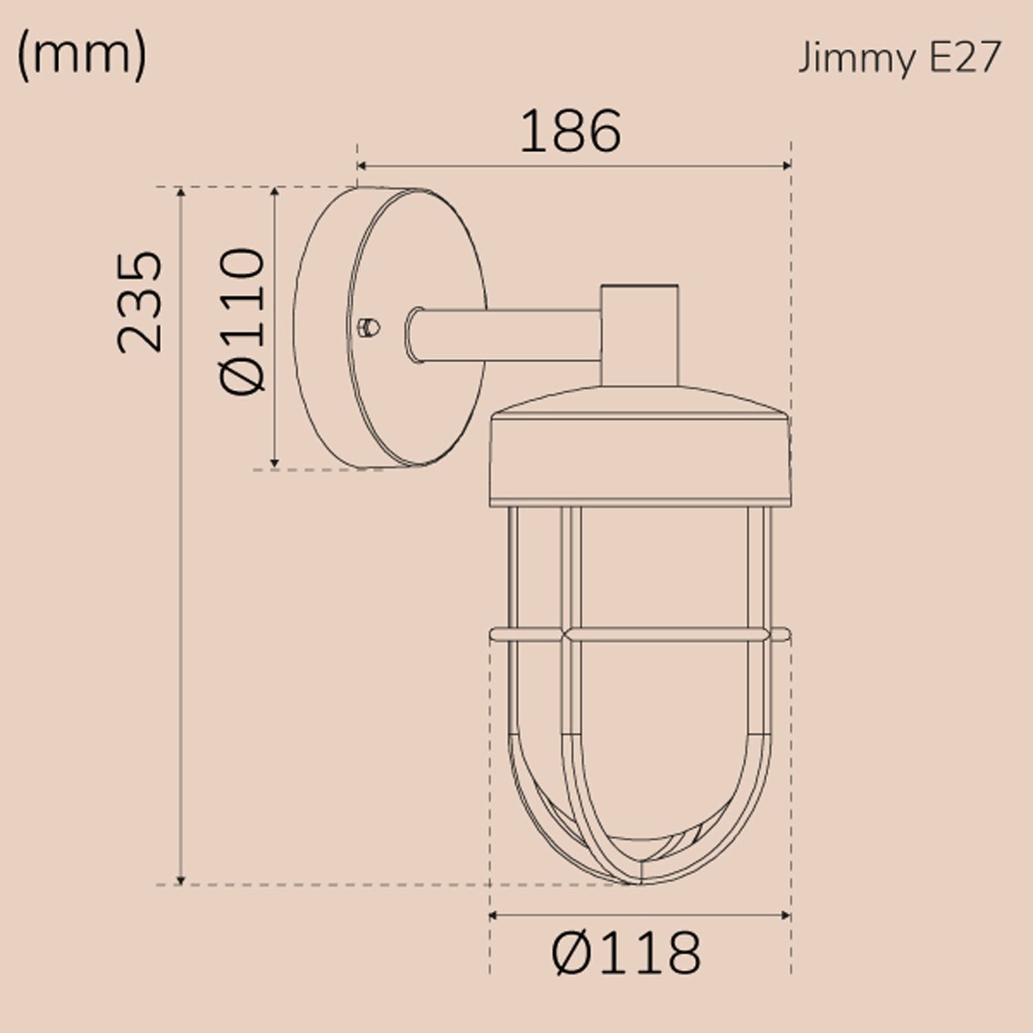 Jimmy Wall light E27 socket IP44 Corten