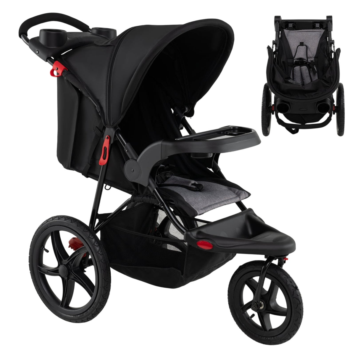Jogging Stroller, Foldable with Adjustable Canopy & Seat