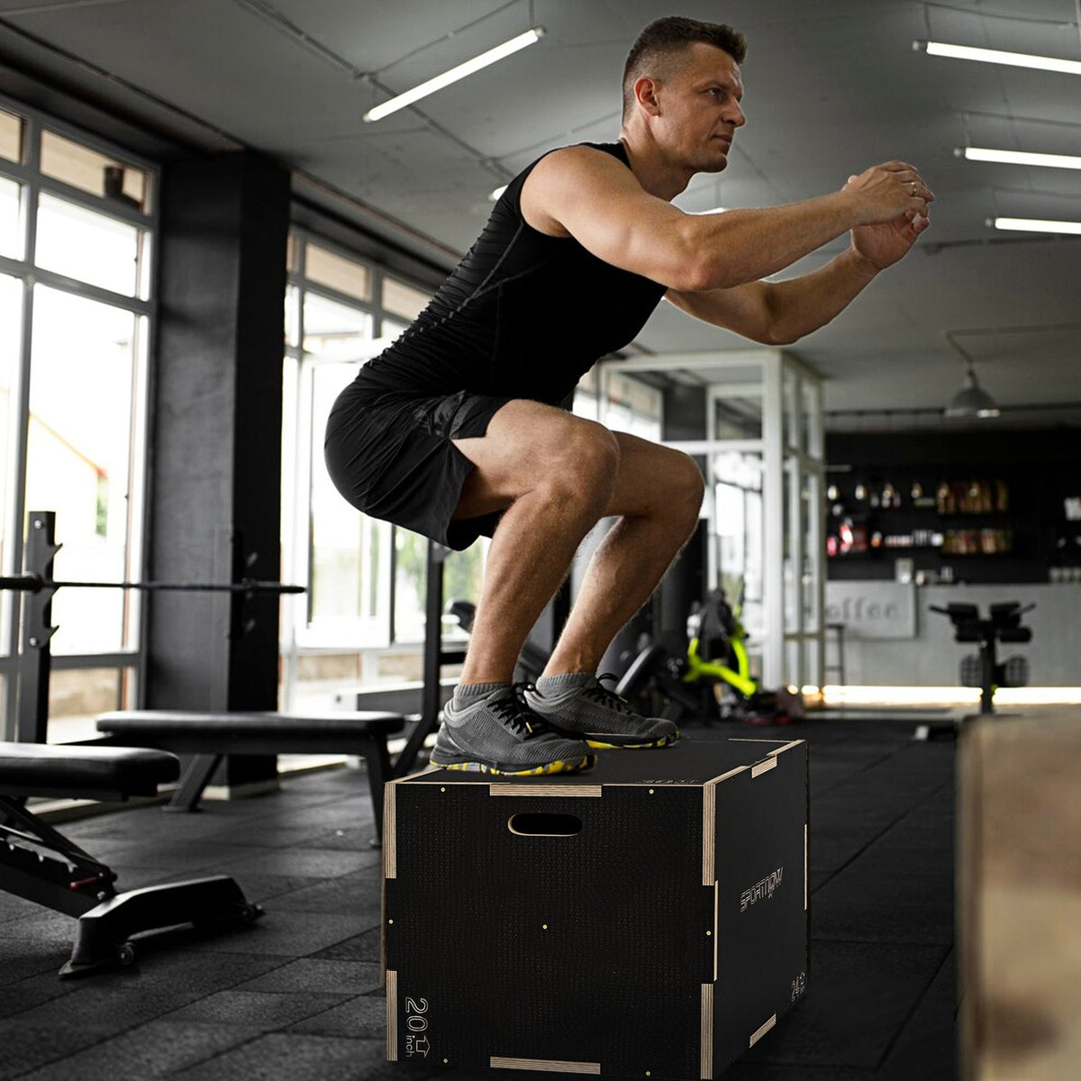 Jump Box, 3 in 1 Plyo Box Wood with Handle, Plyometric Platform for Home, Gym, Black