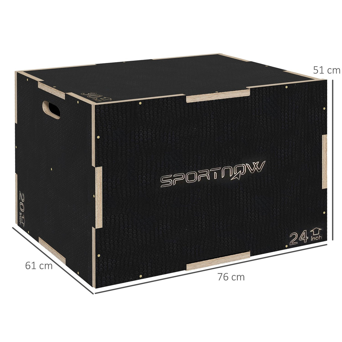 Jump Box, 3 in 1 Plyo Box Wood with Handle, Plyometric Platform for Home, Gym, Black