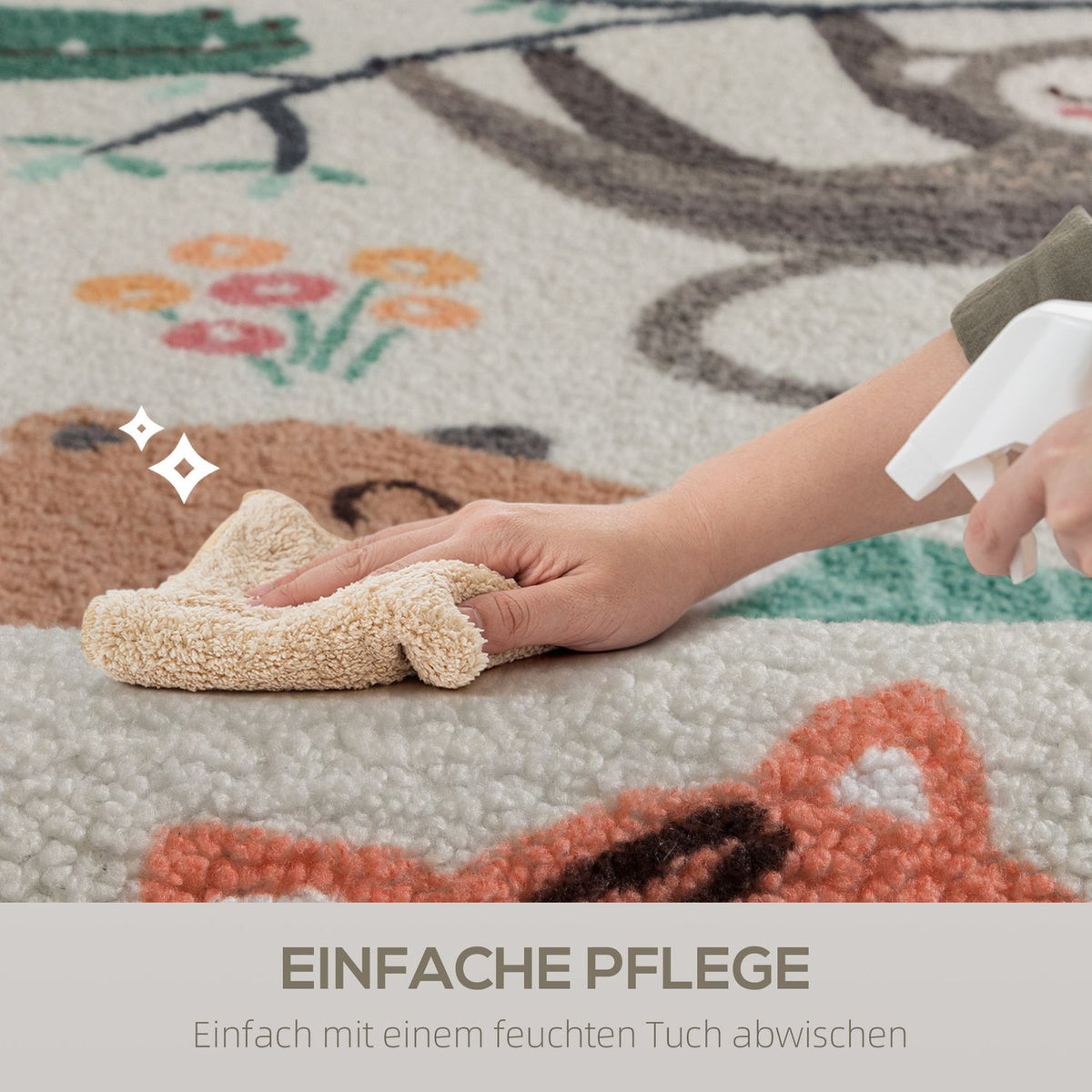 Jungle Pattern Fleece Rug, Non-Slip, Cream & Multicolor