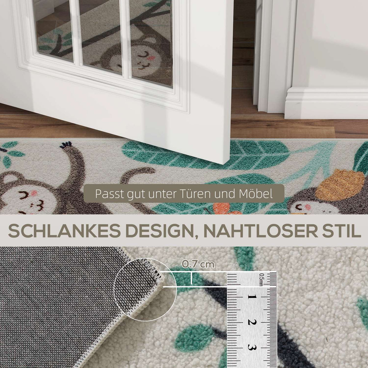Jungle Pattern Fleece Rug, Non-Slip, Cream & Multicolor