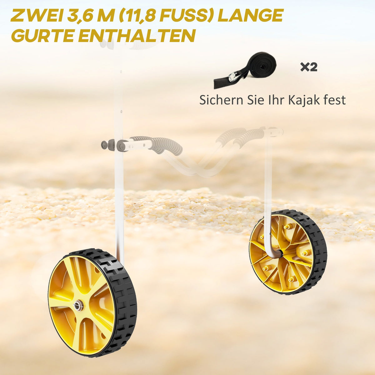 Kayak Cart, Adjustable Canoe Cart, Boat Cart, Surf Cart, Boat Trailer With Tension Strap For Canoe, Surfboard, Paddle Boards, Aluminum, Yellow