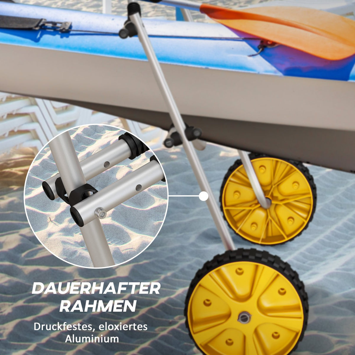 Kayak Cart, Adjustable Canoe Cart, Boat Cart, Surf Cart, Boat Trailer With Tension Strap For Canoe, Surfboard, Paddle Boards, Aluminum, Yellow