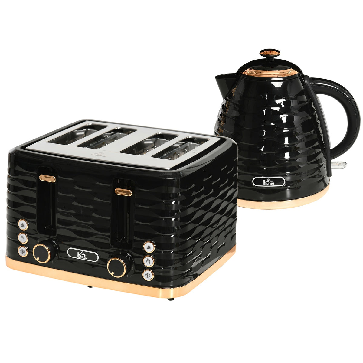 Kettle Toaster Set Breakfast Set with 1.7L Kettle, 4 Slice Toaster, 2200 W, 7 Browning Levels, Defrosting, Reheating and Crumb Compartment, Otter Thermostat, Black |