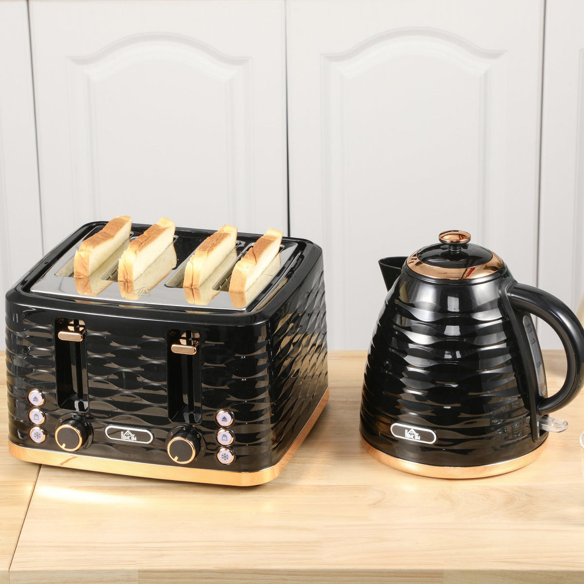 Kettle Toaster Set Breakfast Set with 1.7L Kettle, 4 Slice Toaster, 2200 W, 7 Browning Levels, Defrosting, Reheating and Crumb Compartment, Otter Thermostat, Black |