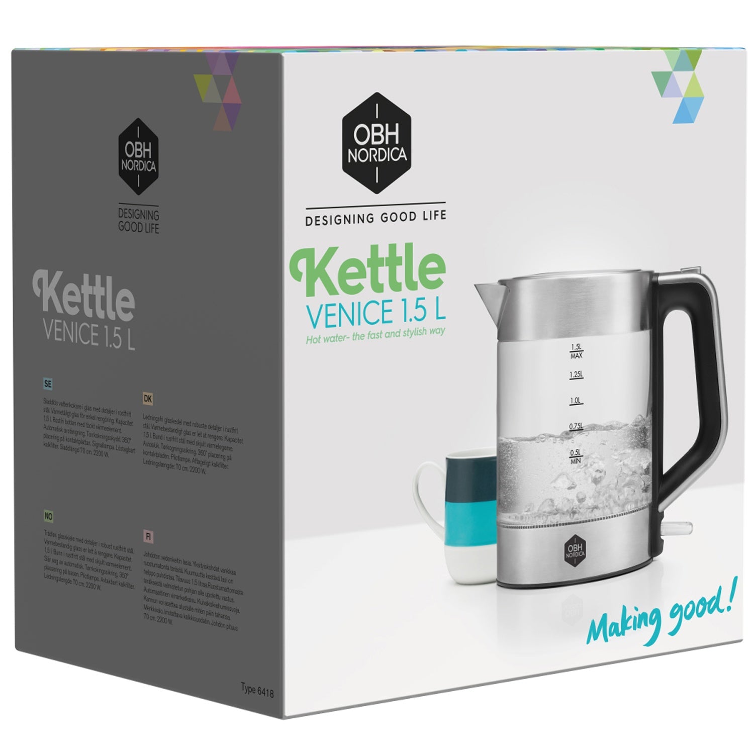 Kettle Venice glass kettle 1.5 l. cordless 6418