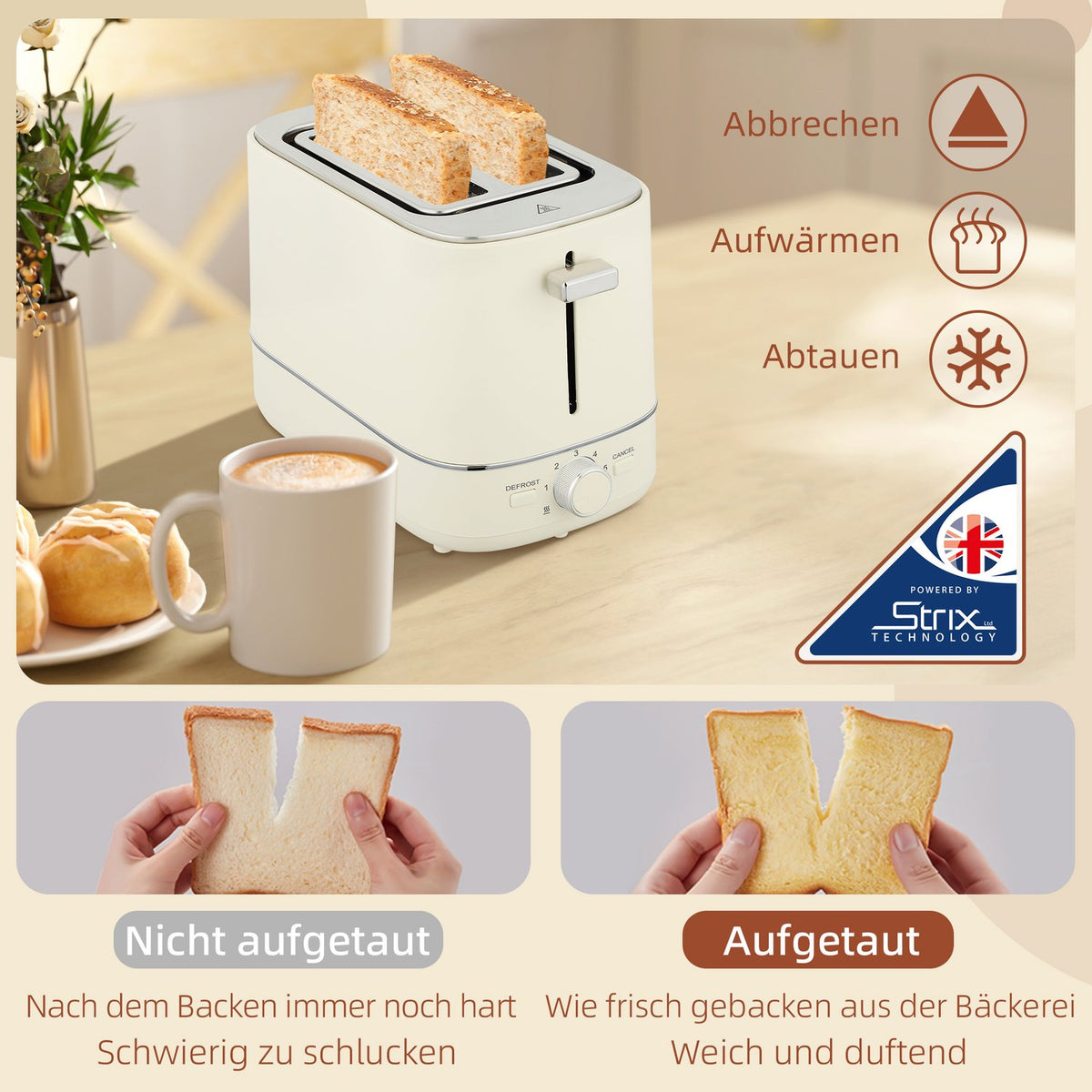 Kettle and Toaster Set, 1.7L, 6 Browning Levels, Beige