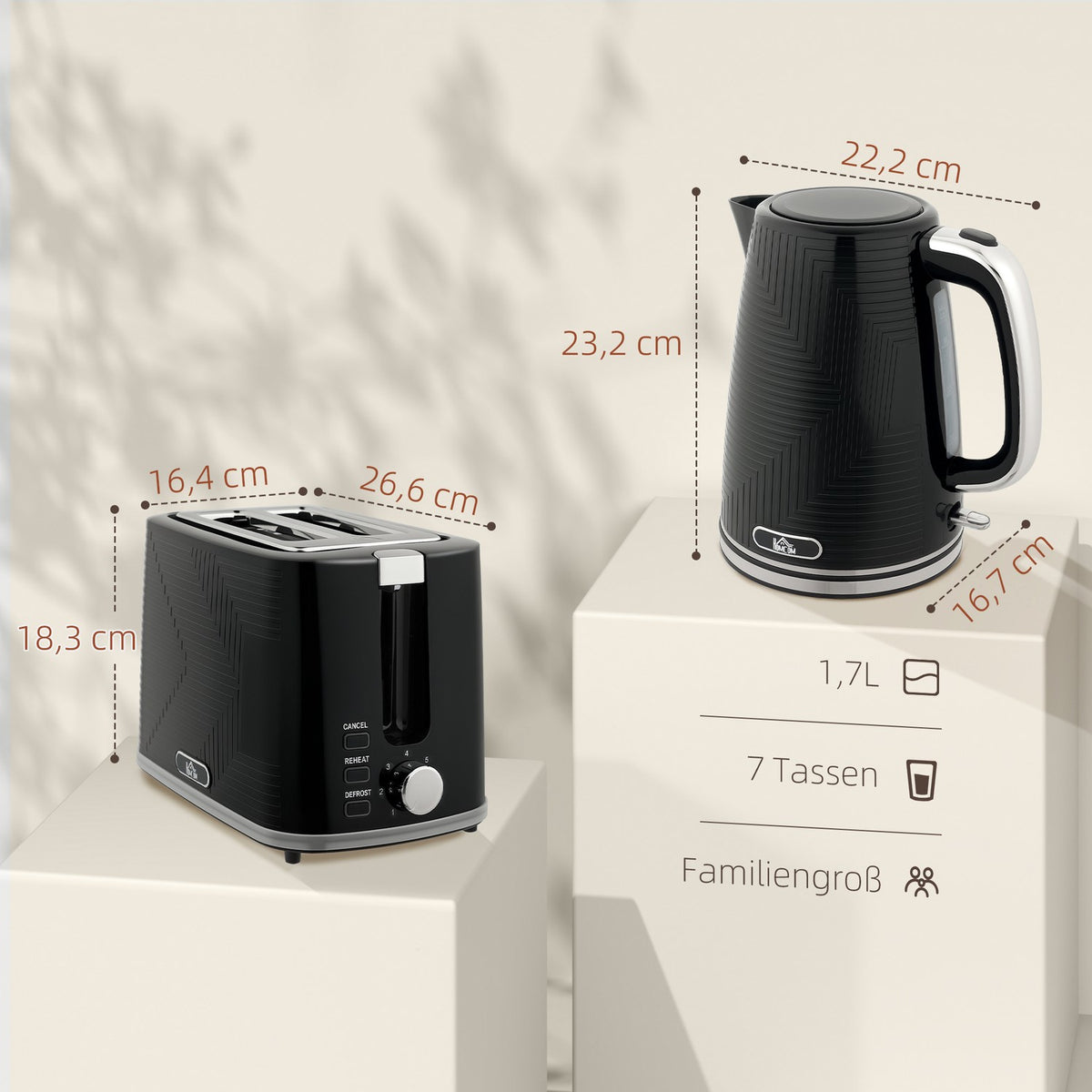 Kettle and Toaster Set, 2200W, 2-Slice, Black