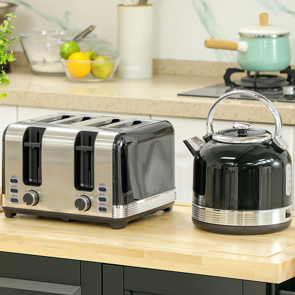 Kettle and Toaster Set, 7 Browning Levels, 1.7L, Black