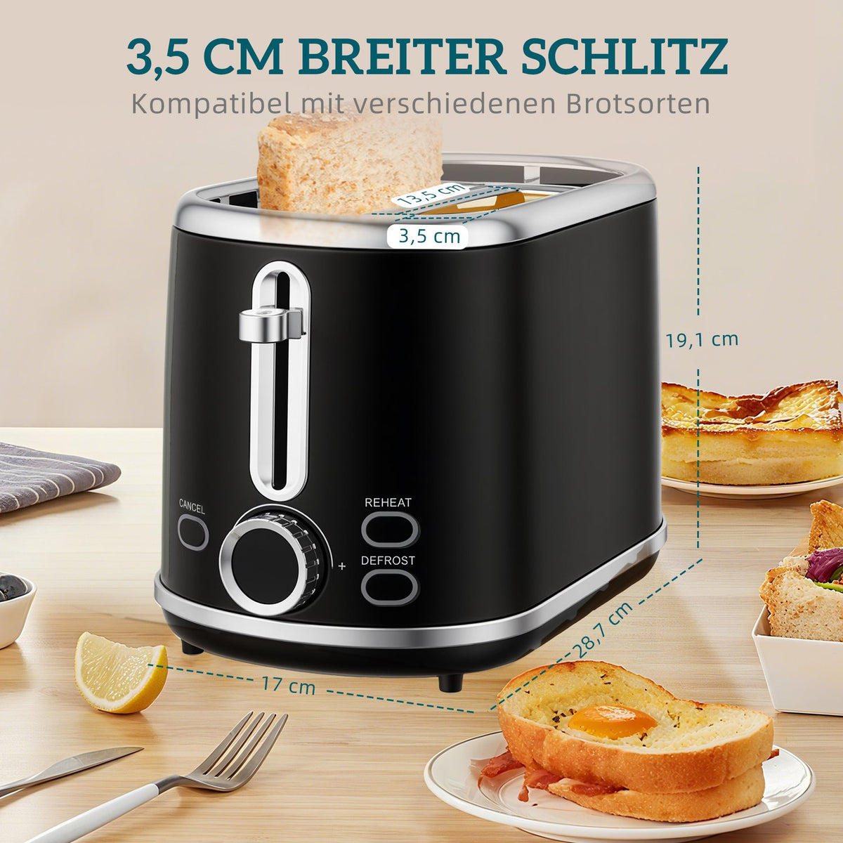 Kettle and Toaster Set, LED Display, 1.7L, 2200W, Black