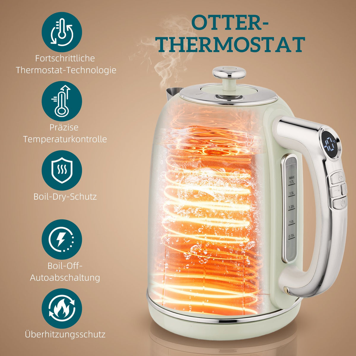 Kettle and Toaster Set, LED Display, 1.7L, 2200W, Grey
