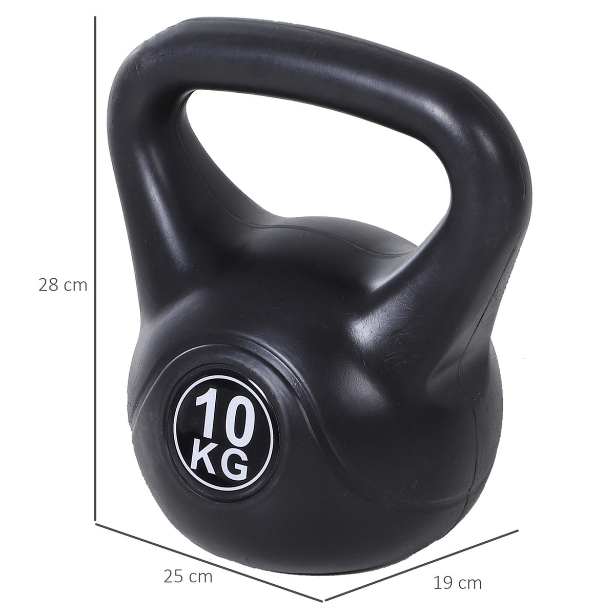 Kettlebell 10kg, Sand-Filled, Black, Beginner-Friendly
