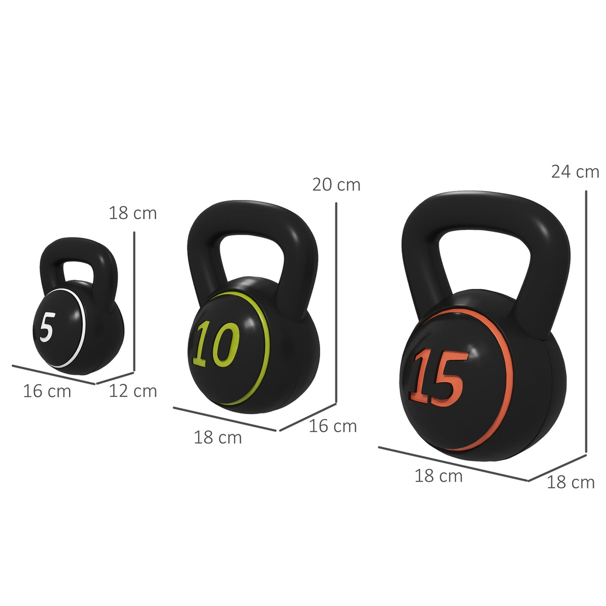 Kettlebell, 2.2Kg, 4.5Kg, 6.8Kg Kettlebell, Set Of 3 Ball Weights For Gymnastics, Strength Training, Black